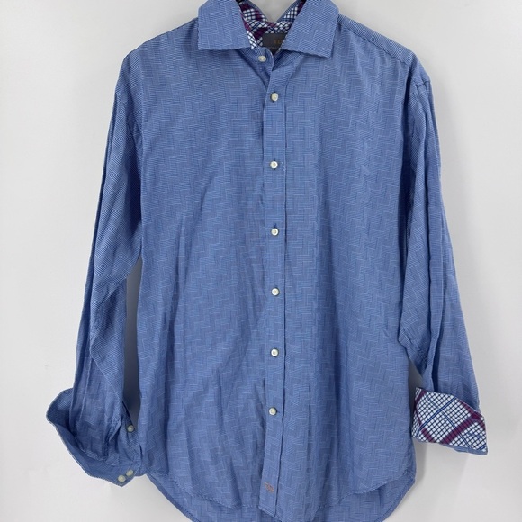 Thomas Dean Blue and Pink Casual Button Down Shirt - Picture 2 of 7